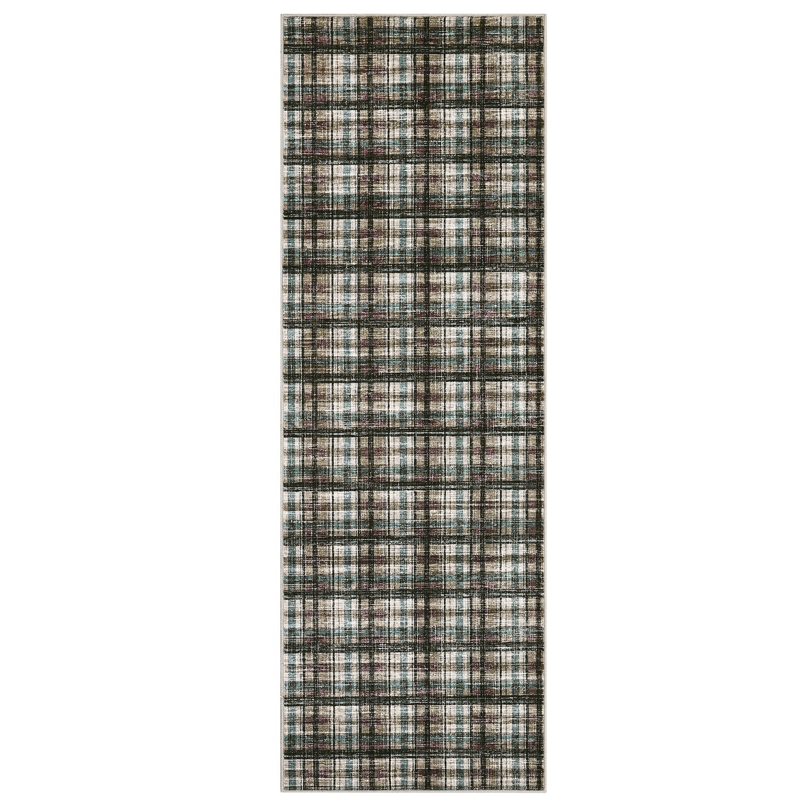 Garvee Tartan Plaid Runner Rug 2x8, Washable Non Slip Low Pile Faux Wool Carpet, Farmhouse Kitchen Hallway Bathroom Runner Rug for Entryway Laundry Room, Teal & Brown