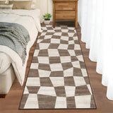 Garvee Washable Runner 2x6 Ft Modern Geometric Runner Carpet Runner Non Slip Backing, Abstract Checkered Rug, Foldable Hallway Runner Kitchen Rug, Indoor Printed Rug for Entryway, Brown - Brown