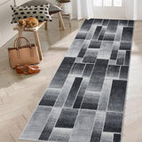 Garvee Indoor Runner Rug, Washable Runner Rug with Rubber Backing, Modern Geometric Patchwork Aesthetic Carpet for Bedroom, Living Room, Hallway, Entryway, Washable Rug Rockwood Collection, 2x6 Ft Black - Black