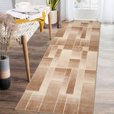 Garvee Indoor Runner Rug, Washable Runner Rug with Rubber Backing, Modern Geometric Patchwork Aesthetic Carpet for Bedroom, Living Room, Hallway, Entryway, Washable Rug Rockwood Collection, 2x6 Ft Khaki - Brown
