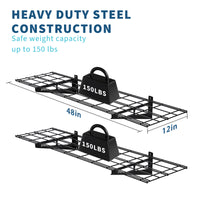 Garvee 48"x12"  Black Grid Wall Shelves 2-Pack Heavy-Duty 200LBS Capacity Steel Frame Scratch-Resistant Finish Wall-Mounted Garage Storage Racks for Tools & Gear