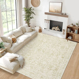 Garvee Washable Area Rugs 5x7 Vintage Printed Throw Rug with Non-Slip Backing, Oriental Distressed Indoor Mat, Stain-Resistant Low Pile Accent Carpet for Living Room, Office, Beige Camel - Beige Camel