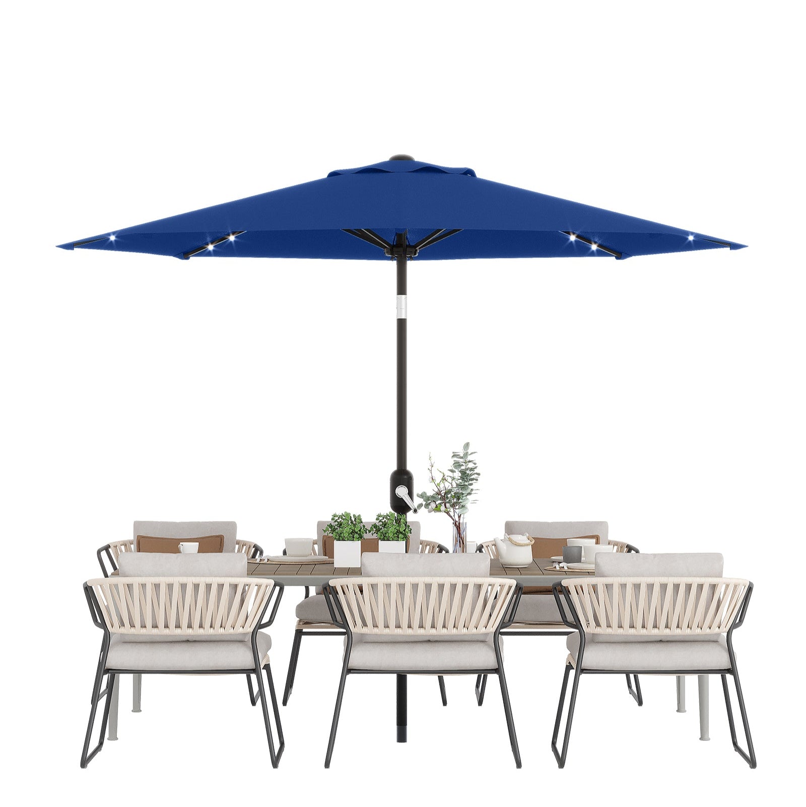 Garvee 10' Solar Patio Umbrella with 40 LED Lights, Outdoor Market Umbrella with Auto-Tilt Crank & Weather-Resistant Canopy, Navy Blue