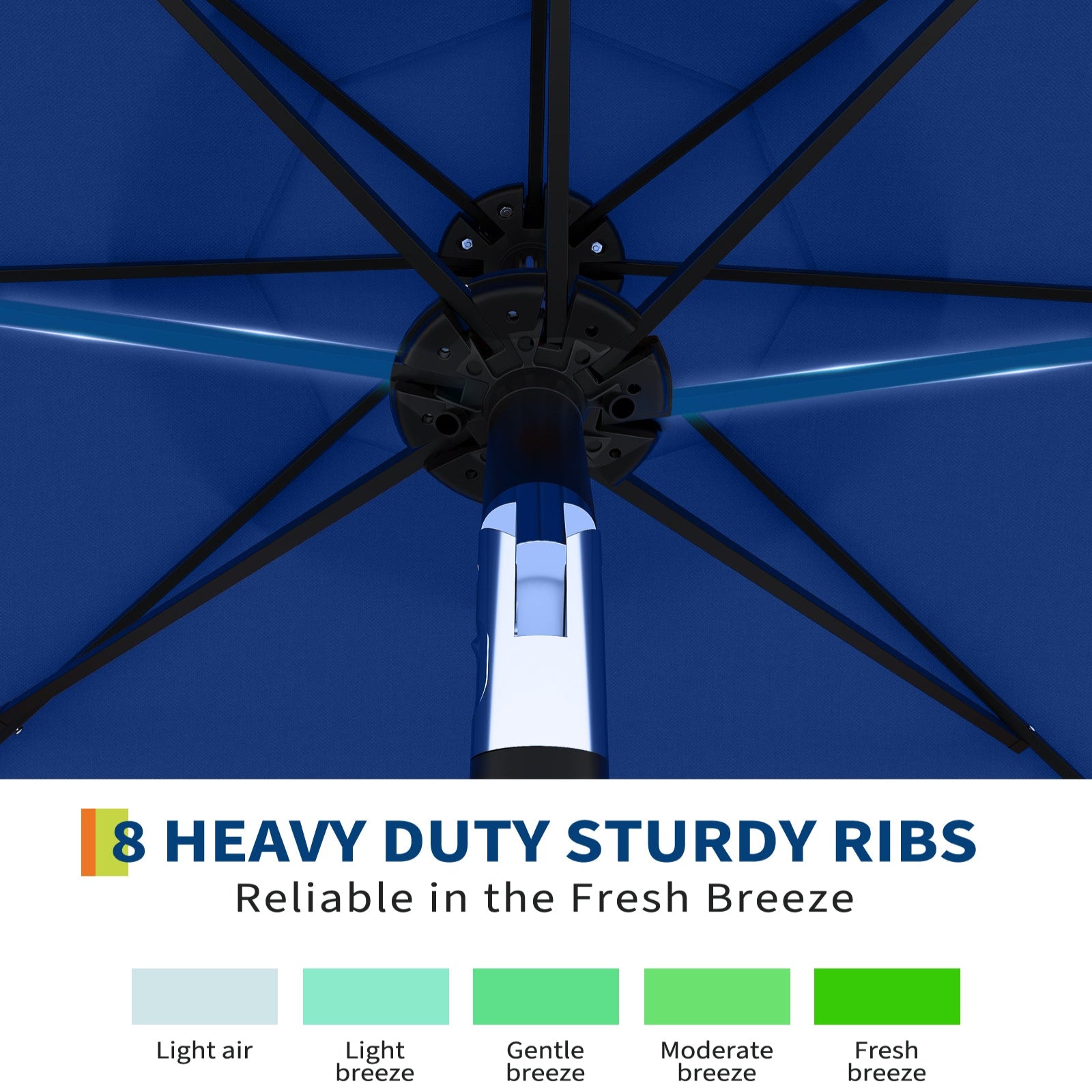 Garvee 10' Solar Patio Umbrella with 40 LED Lights, Outdoor Market Umbrella with Auto-Tilt Crank & Weather-Resistant Canopy, Navy Blue