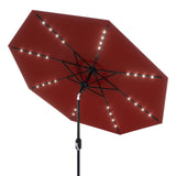Garvee 9FT Solar LED Patio Umbrella with 32 Lights, Tilt & Crank Outdoor Market Umbrella, UV & Water Resistant, 8 Ribs Sunshade for Garden, Deck, Pool & Table , Red - Red