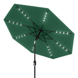 Garvee 9FT Solar LED Patio Umbrella with 32 Lights, Tilt & Crank Outdoor Market Umbrella, UV & Water Resistant, 8 Ribs Sunshade for Garden, Deck, Pool & Table, Dark Green - Dark Green