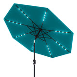 Garvee 10' Solar Patio Umbrella with 40 LED Lights, Outdoor Market Umbrella with Auto-Tilt Crank & Weather-Resistant Canopy, Turquoise - Turquoise