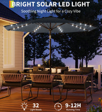 Garvee 10' Solar Patio Umbrella with 40 LED Lights, Outdoor Market Umbrella with Auto-Tilt Crank & Weather-Resistant Canopy, Grey