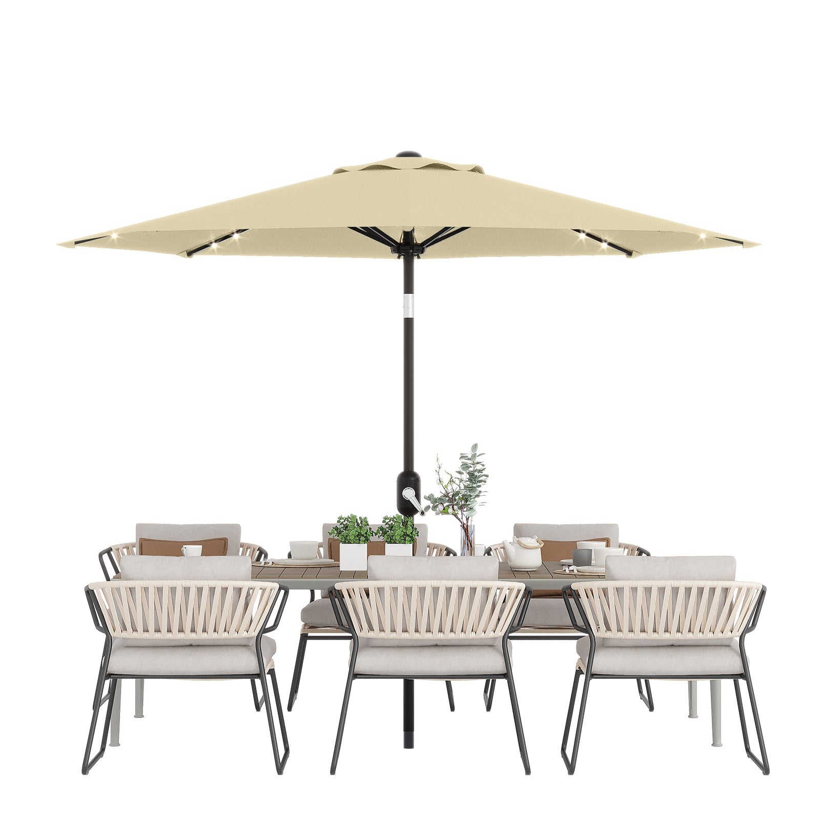 Garvee 10 ft Solar Patio Umbrella with 40 LED Lights, Beige Outdoor Market Umbrella with Auto-Tilt Crank & Weather-Resistant Canopy