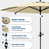 Garvee 10 ft Solar Patio Umbrella with 40 LED Lights, Beige Outdoor Market Umbrella with Auto-Tilt Crank & Weather-Resistant Canopy