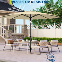 Garvee 10 ft Solar Patio Umbrella with 40 LED Lights, Beige Outdoor Market Umbrella with Auto-Tilt Crank & Weather-Resistant Canopy