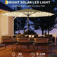 Garvee 10 ft Solar Patio Umbrella with 40 LED Lights, Beige Outdoor Market Umbrella with Auto-Tilt Crank & Weather-Resistant Canopy