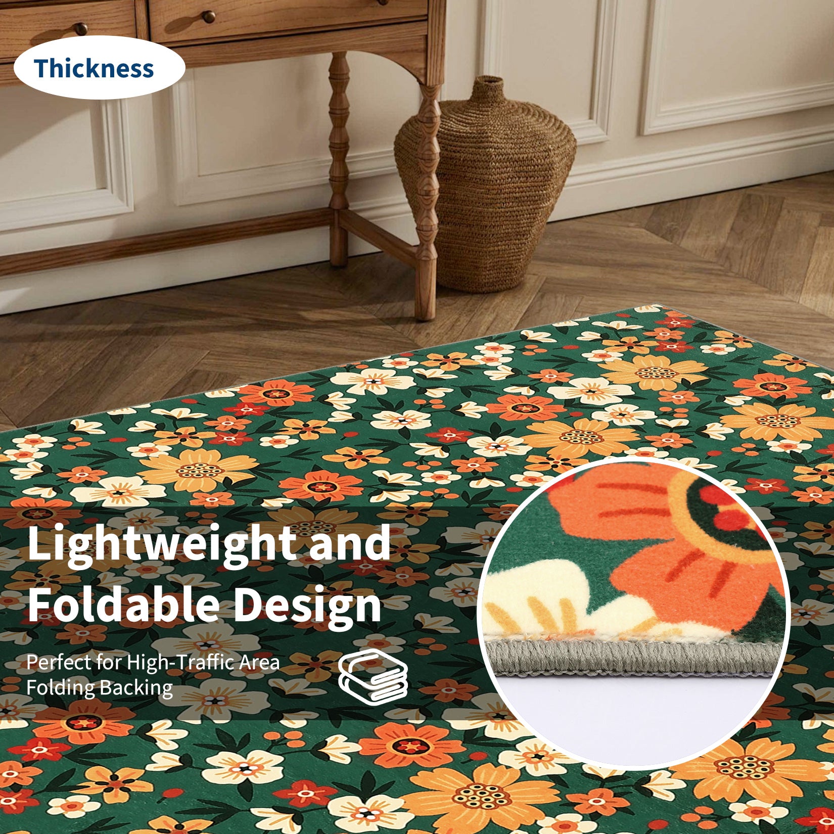 Garvee Large Modern Area Rugs 9x12 Washable Floral Print with Non-Slip Backing Green