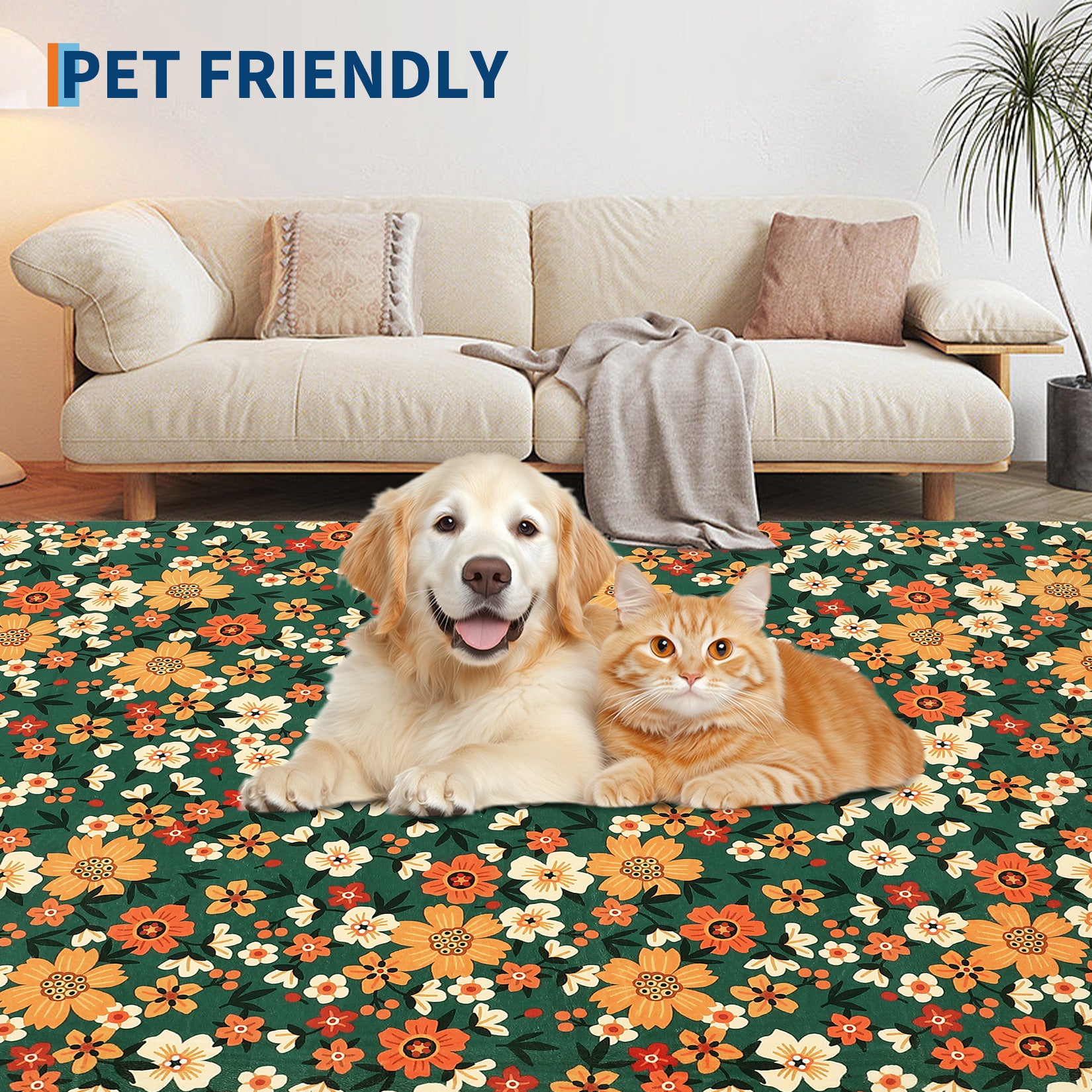 Garvee Large Modern Area Rugs 9x12 Washable Floral Print with Non-Slip Backing Green