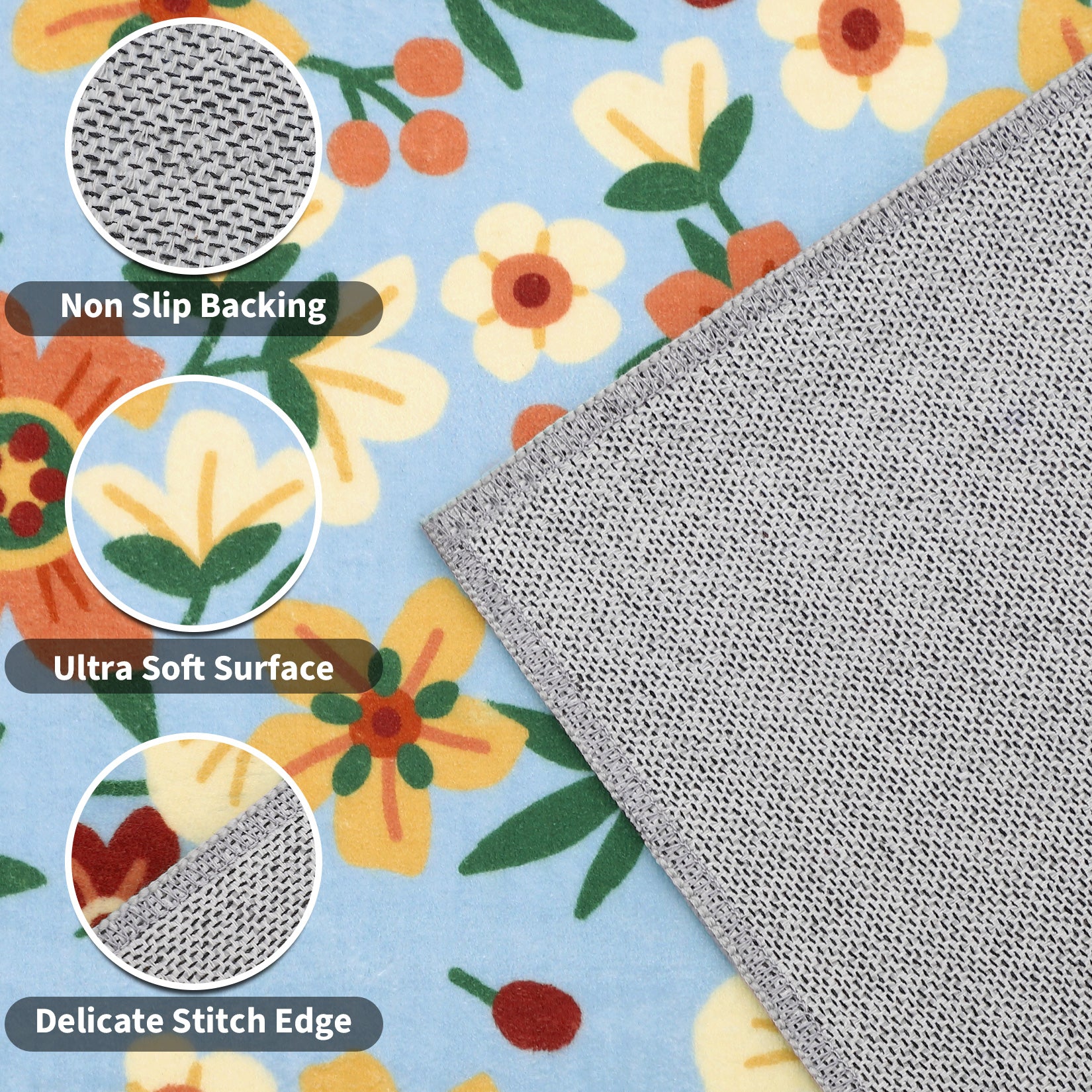 Garvee Large Modern Living Room Rugs 10x13 Washable Floral Print Accent Carpet Blue with Non-Slip Backing, Stain-Resistant, Low Pile Indoor Mat