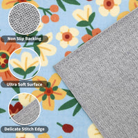 Garvee Large Modern Living Room Rugs 10x13 Washable Floral Print Accent Carpet Blue with Non-Slip Backing, Stain-Resistant, Low Pile Indoor Mat