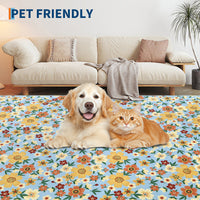 Garvee Large Modern Living Room Rugs 10x13 Washable Floral Print Accent Carpet Blue with Non-Slip Backing, Stain-Resistant, Low Pile Indoor Mat