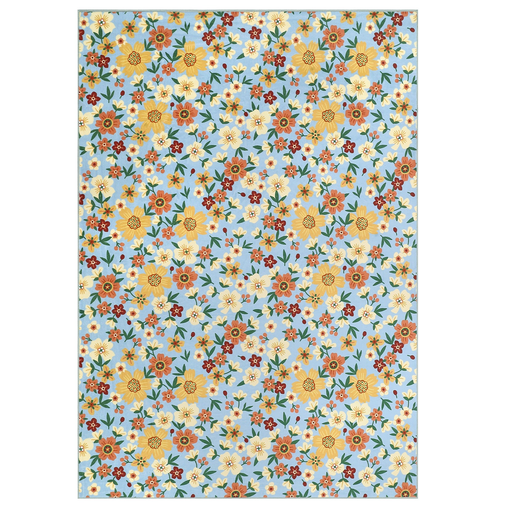 Garvee Large Modern Living Room Rugs 10x13 Washable Floral Print Accent Carpet Blue with Non-Slip Backing, Stain-Resistant, Low Pile Indoor Mat