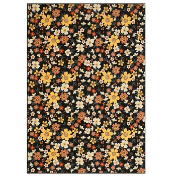 Garvee Large Modern Living Room Rugs 10x13 Washable Floral Print Accent Carpet Black