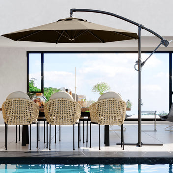 Garvee 10' Offset Patio Umbrella, Cantilever Umbrella with Easy Lift & Tilt Adjustment, 8 Ribs Sun Umbrella UV Protection, Tan