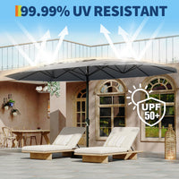 Garvee 15' Large Patio Umbrella with Base, Outdoor Double-Sided Rectangle Market Umbrella Outside Umbrellas for Poolside Lawn Backyard, Grey