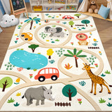 Garvee Washable Kids Play Mat 5x7 Non-Slip Educational Carpet for Children and Baby, Foldable Vehicle Track Rug, Stain-Resistant Low Pile Floor Cover for Playroom, Living Room - Animal Paradise|Beige