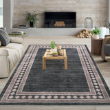 Garvee Large Modern Area Rug 9x12 Washable Geometric Living Room with Non-Slip Backing, Soft Low Pile Accent Carpet, Contemporary Bordered Floor Mat for Dining Room, Dark Brown - Dark Brown