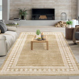 Garvee Large Modern Area Rug 9x12 Washable Geometric Living Room with Non-Slip Backing, Soft Low Pile Accent Carpet, Contemporary Bordered Floor Mat for Dining Room, Linen Color - Linen Color