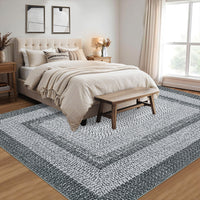 Garvee Bordered Grey 9x12 Boho Braided Area Rug, Washable Vintage Low-Pile Carpet with Non-Slip TPR Backing, Foldable Polyester for Living Room, Bedroom, Office