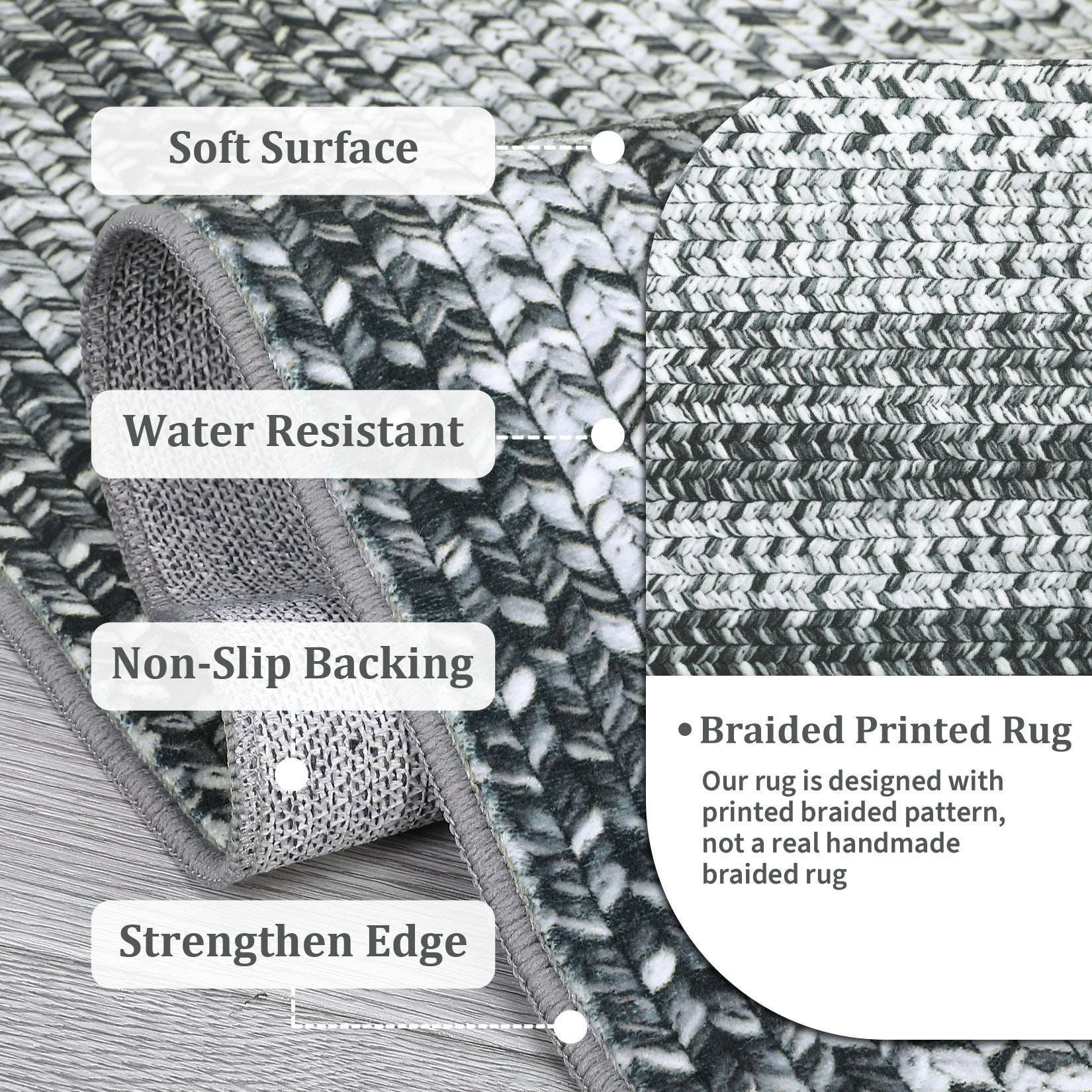 Garvee 5x7 Braided Print Area Rug Washable Non Slip Low Pile Soft Large Carpet Grey for Living Room Bedroom Dining Room Office