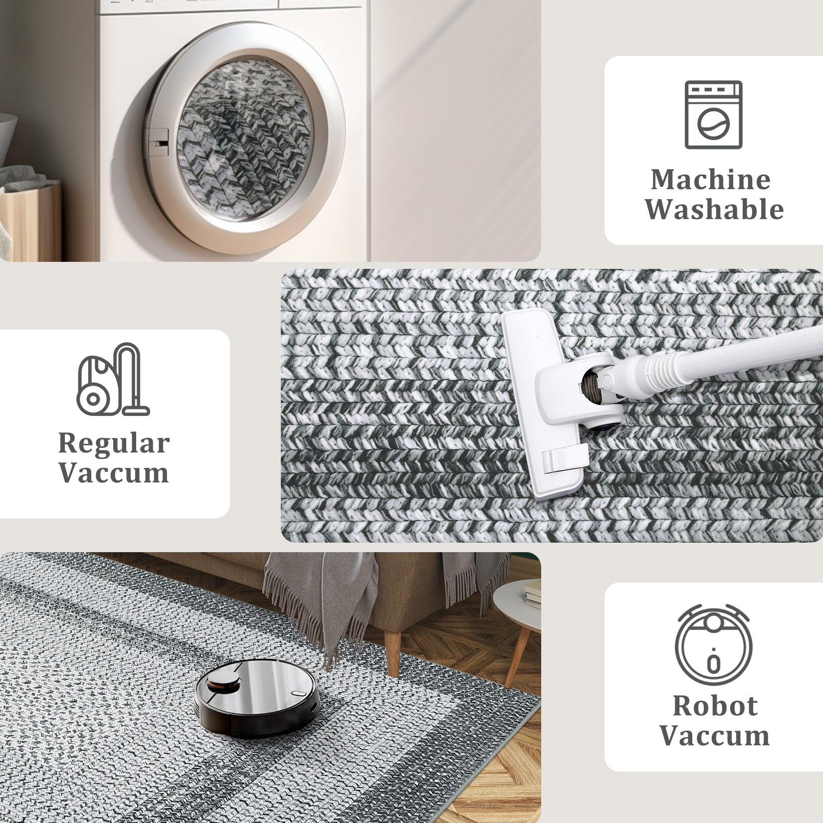Garvee Bordered Grey 2x8 Washable Runner Rug, Distressed Farmhouse Print, Ultra-Thin Non-Slip Polyester Mat with Cozy Texture for Kitchen, Bedroom, Entryway