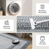 Garvee Bordered Grey 2x8 Washable Runner Rug, Distressed Farmhouse Print, Ultra-Thin Non-Slip Polyester Mat with Cozy Texture for Kitchen, Bedroom, Entryway