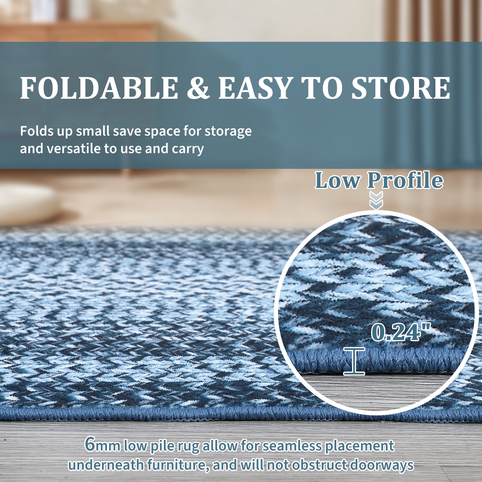 Garvee Bordered Grey Blue 2x8 Modern Boho Runner Rug, Ultra-Thin Washable Non-Slip Polyester Non-Shedding Low Pile for Entryway, Hallway, Bedroom