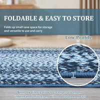 Garvee Bordered Grey Blue 6x9 Washable Boho Braided Area Rug, Vintage Low-Pile Carpet with Non-Slip TPR Backing, Foldable Polyester for Living Room, Bedroom, Office