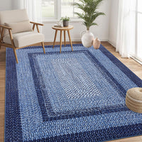 Garvee 4' × 6' Washable Area Rug, Non-Slip Low-Pile Carpet, Non-Shedding Polyester Rug with Classic Border Design for Living Room, Bedroom & Home Decor, Navy Blue