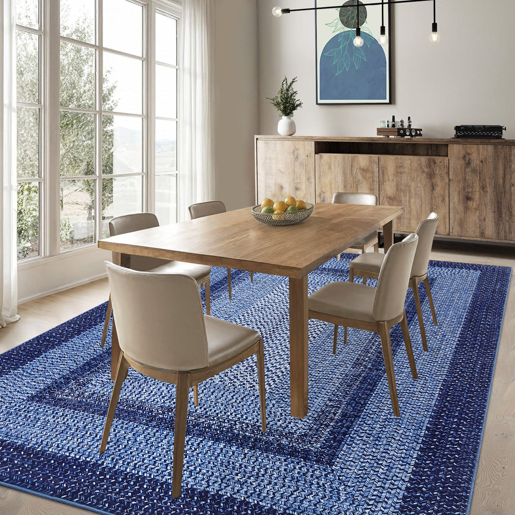 Garvee 4' × 6' Washable Area Rug, Non-Slip Low-Pile Carpet, Non-Shedding Polyester Rug with Classic Border Design for Living Room, Bedroom & Home Decor, Navy Blue