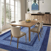 Garvee Bordered Navy Blue 10x13 Washable Rug for Living Room - Boho Braided Print, Non-Slip, Low Pile, Foldable, Polyester, Navy - Cozy & Minimalist