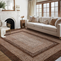 Garvee 8x10 Boho Braided-Print Washable Area Rug, Low Pile Polyester Rug with Non-Slip Backing for Living Room, Bedroom & Office, Brown