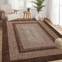 Garvee Bordered Brown 5x7 Braided Washable Rug, Low Pile Non-Slip Polyester Vintage Farmhouse Carpet for Living Room Bedroom