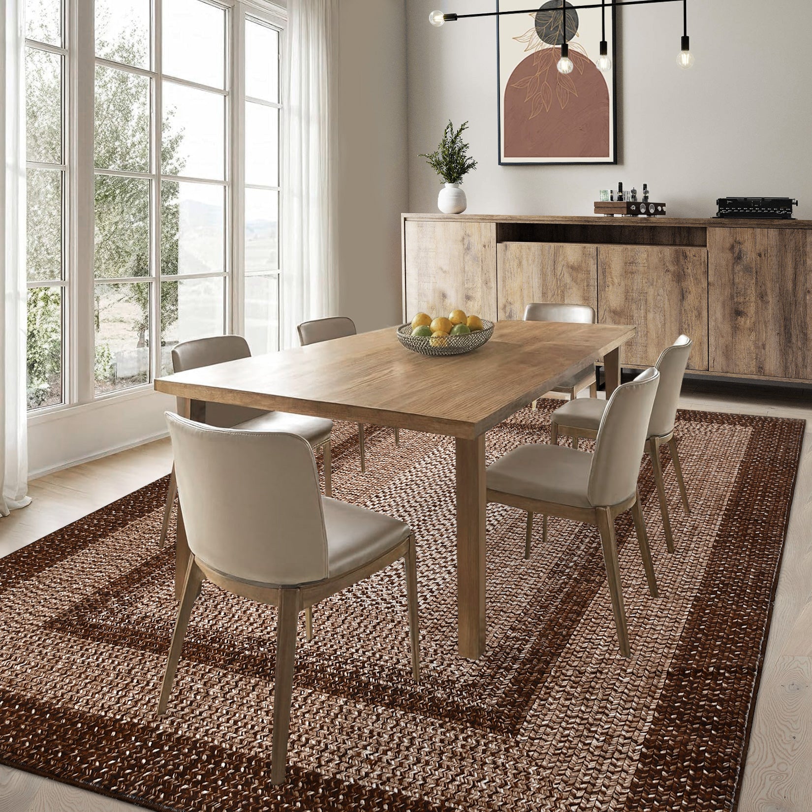 Garvee 8x10 Boho Braided-Print Washable Area Rug, Low Pile Polyester Rug with Non-Slip Backing for Living Room, Bedroom & Office, Brown