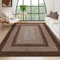 Garvee 8x10 Boho Braided-Print Washable Area Rug, Low Pile Polyester Rug with Non-Slip Backing for Living Room, Bedroom & Office, Brown