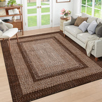 Garvee Bordered Brown 5x7 Braided Washable Rug, Low Pile Non-Slip Polyester Vintage Farmhouse Carpet for Living Room Bedroom