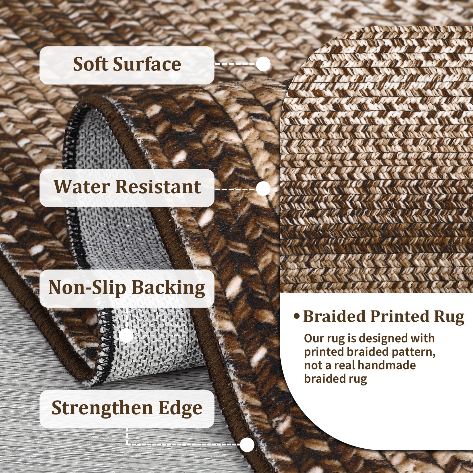 Garvee Bordered Brown 2x8 Braided Distressed Runner, Washable Non Slip Non-Shedding Ultra-Thin Carpet for Entryway Hallway & Bedroom Bedside