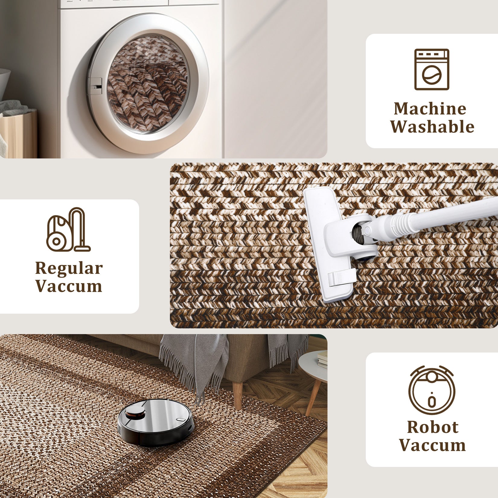 Garvee Bordered Brown 2x8 Braided Distressed Runner, Washable Non Slip Non-Shedding Ultra-Thin Carpet for Entryway Hallway & Bedroom Bedside
