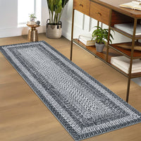 Garvee Bordered Grey 2x8 Washable Runner Rug, Distressed Farmhouse Print, Ultra-Thin Non-Slip Polyester Mat with Cozy Texture for Kitchen, Bedroom, Entryway