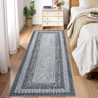 Garvee Bordered Grey 2x8 Washable Runner Rug, Distressed Farmhouse Print, Ultra-Thin Non-Slip Polyester Mat with Cozy Texture for Kitchen, Bedroom, Entryway