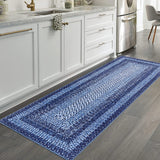 Garvee Bordered Navy Blue 2x8 Modern Boho Rug, Runner Ultra-Thin Washable Non-Slip Polyester Low Pile TPR Backing Entryway Kitchen Bedroom Hallway - Navy Blue