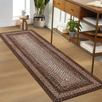 Garvee Bordered Brown 2x8 Braided Distressed Runner, Washable Non Slip Non-Shedding Ultra-Thin Carpet for Entryway Hallway & Bedroom Bedside