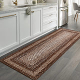 Garvee Bordered Brown 2x6 Braided Distressed Runner, Washable Non Slip Non-Shedding Ultra-Thin Carpet for Entryway Hallway & Bedroom Bedside - Brown