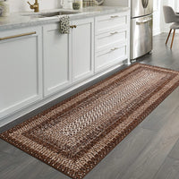 Garvee Bordered Brown 2x8 Braided Distressed Runner, Washable Non Slip Non-Shedding Ultra-Thin Carpet for Entryway Hallway & Bedroom Bedside